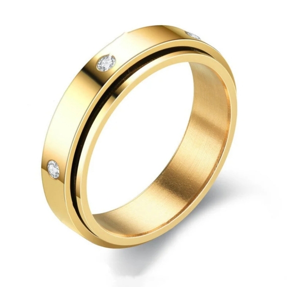 NWT Louise Carter Spins Love Ring Sz 6.25 Waterproof 18K Gold PVD - Picture 1 of 4